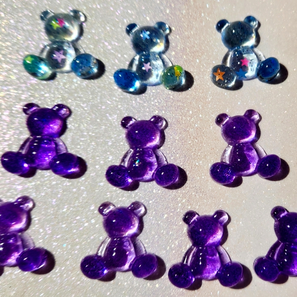"Bear Mix" resin flat back charms (Purple & blue glitter)